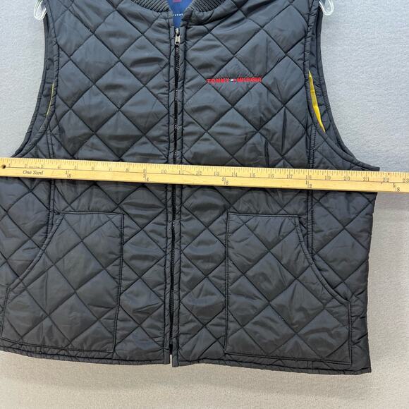 VTG Tommy Hilfiger Quilted Vest Women"s Size XL Black With Yellow Plaid Lining - Picture 2 of 13